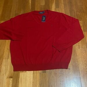 Ralph Lauren Men's V-Neck Sweater in Red
